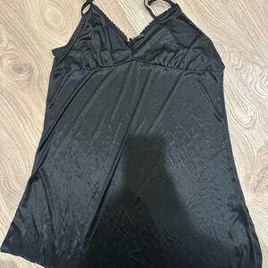 Sleek Black Women's Chemise Slip Dress